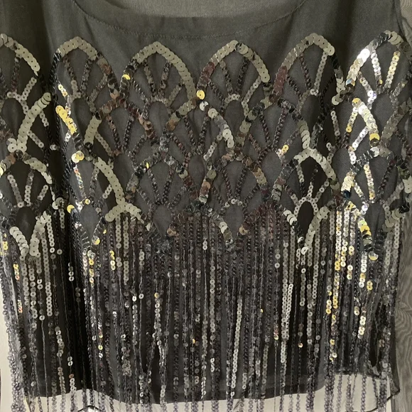 Pre-loved designer Luis Civit Women's Black Sequins Mesh Blouse UK Size 16 - Picture 10 of 17